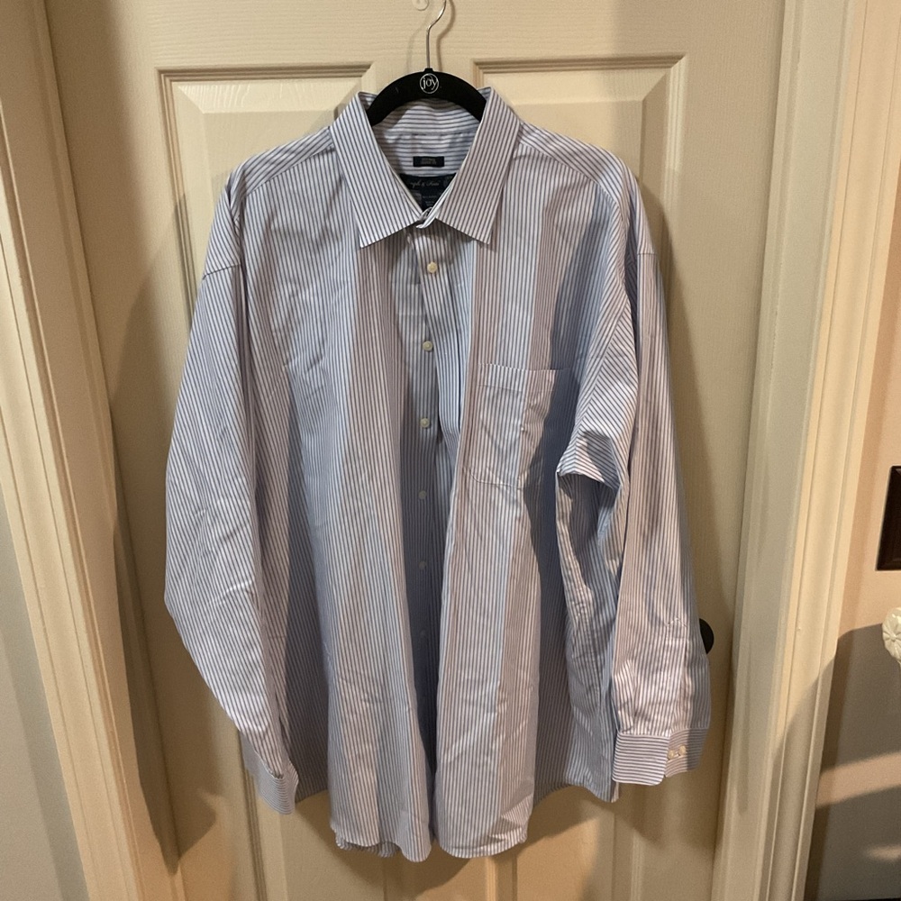 EUC Joseph & Feiss Light Blue Striped Dress Shirt, Size 18 1/2|36/37